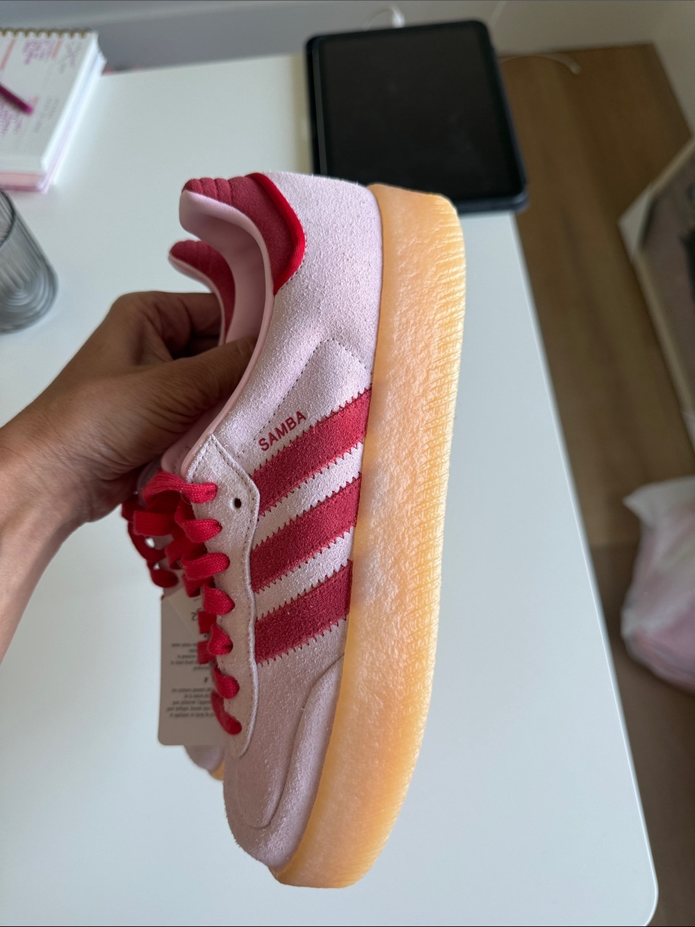 adidas Women's Pink and Red Suede Sneakers - Samba - Picture 3 of 8